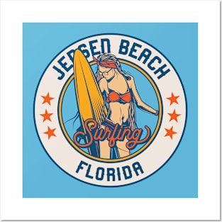 Vintage Surfing Badge for Jensen Beach, Florida Posters and Art